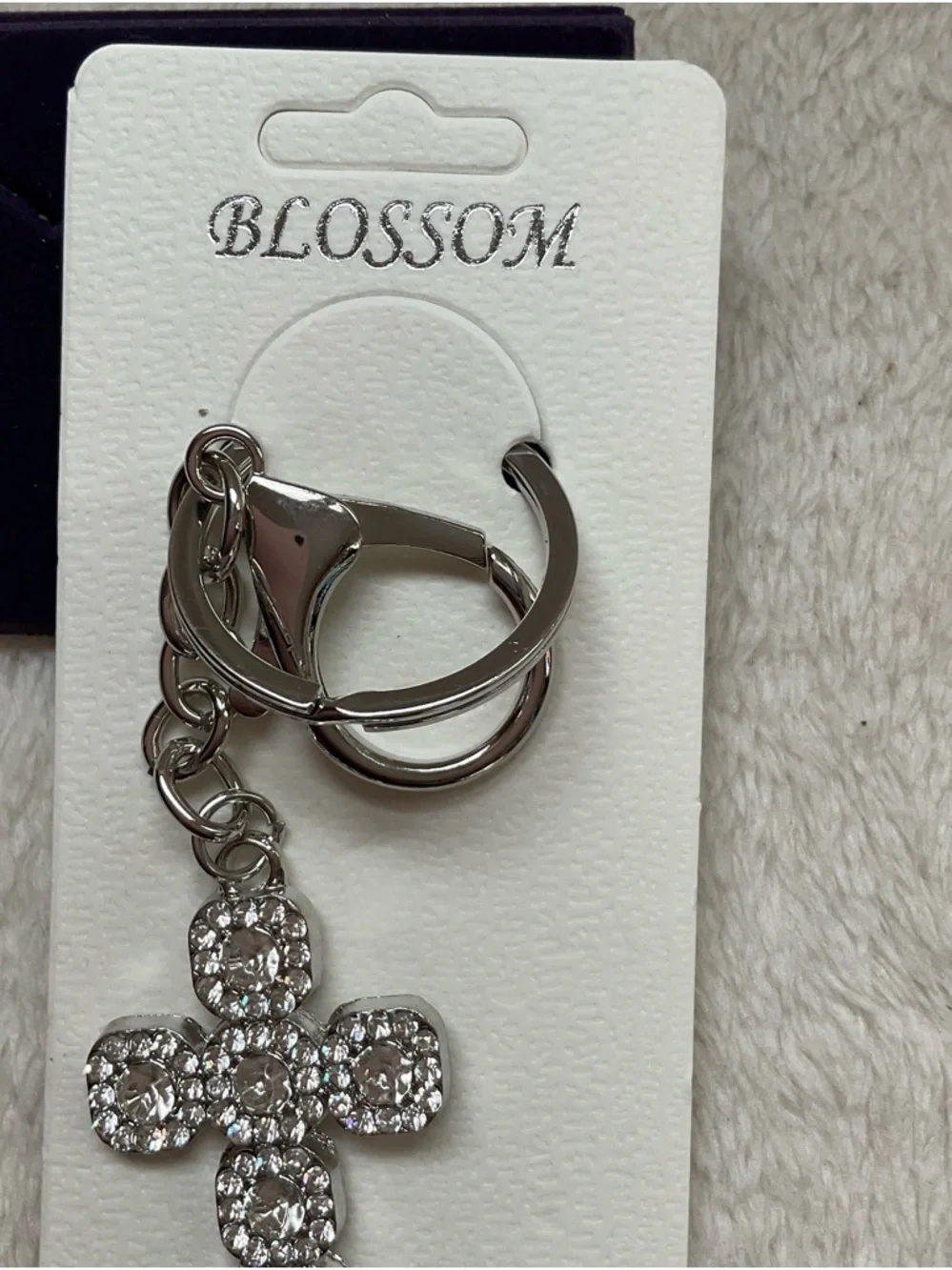 Crystal Cross Keychain Pendant - Silver